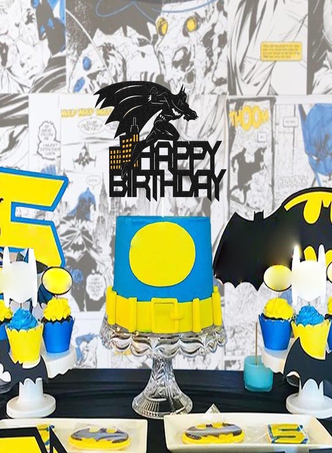 كونفيتي زينة كعكة عيد ميلاد على شكل خفاش خارق - زينة كعكة مستوحاة من أبطال الرسوم المتحركة لأعياد ميلاد الأولاد - تصميم أسود لامع - لوازم وديكورات حفلات أعياد الميلاد - Image 5